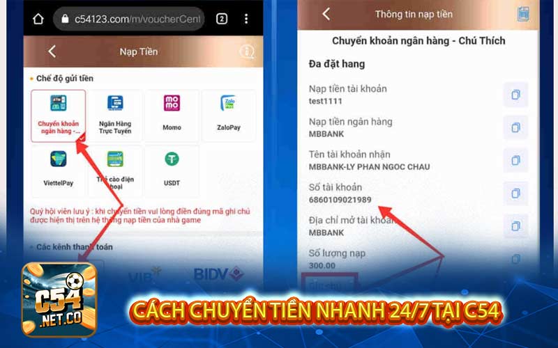 Cách chuyển tiền nhanh 24/7 tại C54